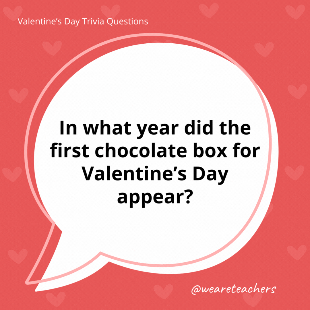 In what year did the first chocolate box for Valentine's Day appear?

It was created by Richard Cadbury in 1868.