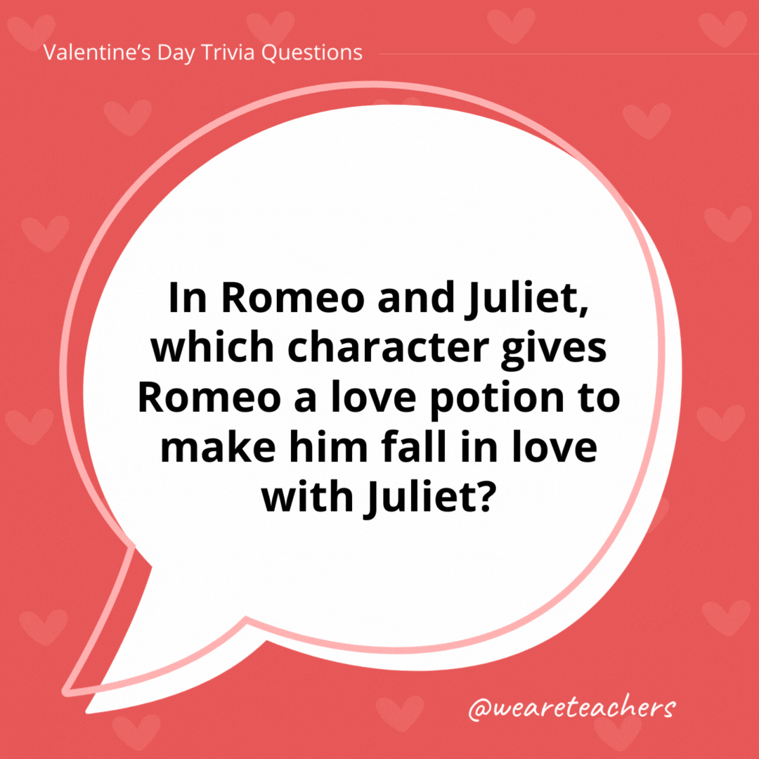 In Romeo and Juliet, which character gives Romeo a love potion to make him fall in love with Juliet?

Another Valentine's Day trivia surprise! No character gives Romeo a love potion in Romeo and Juliet. It is Juliet who received an unfortunate potion.