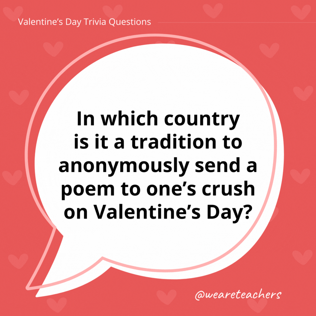 In which country is it a tradition to anonymously send a poem to one's crush on Valentine's Day?

Denmark.