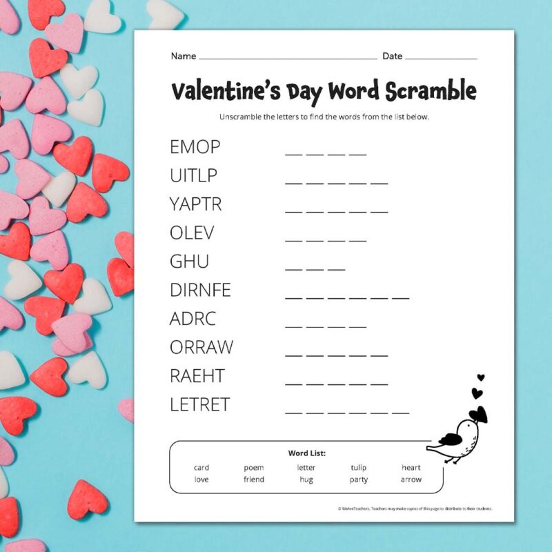 Valentine's Day Word Puzzle Activity