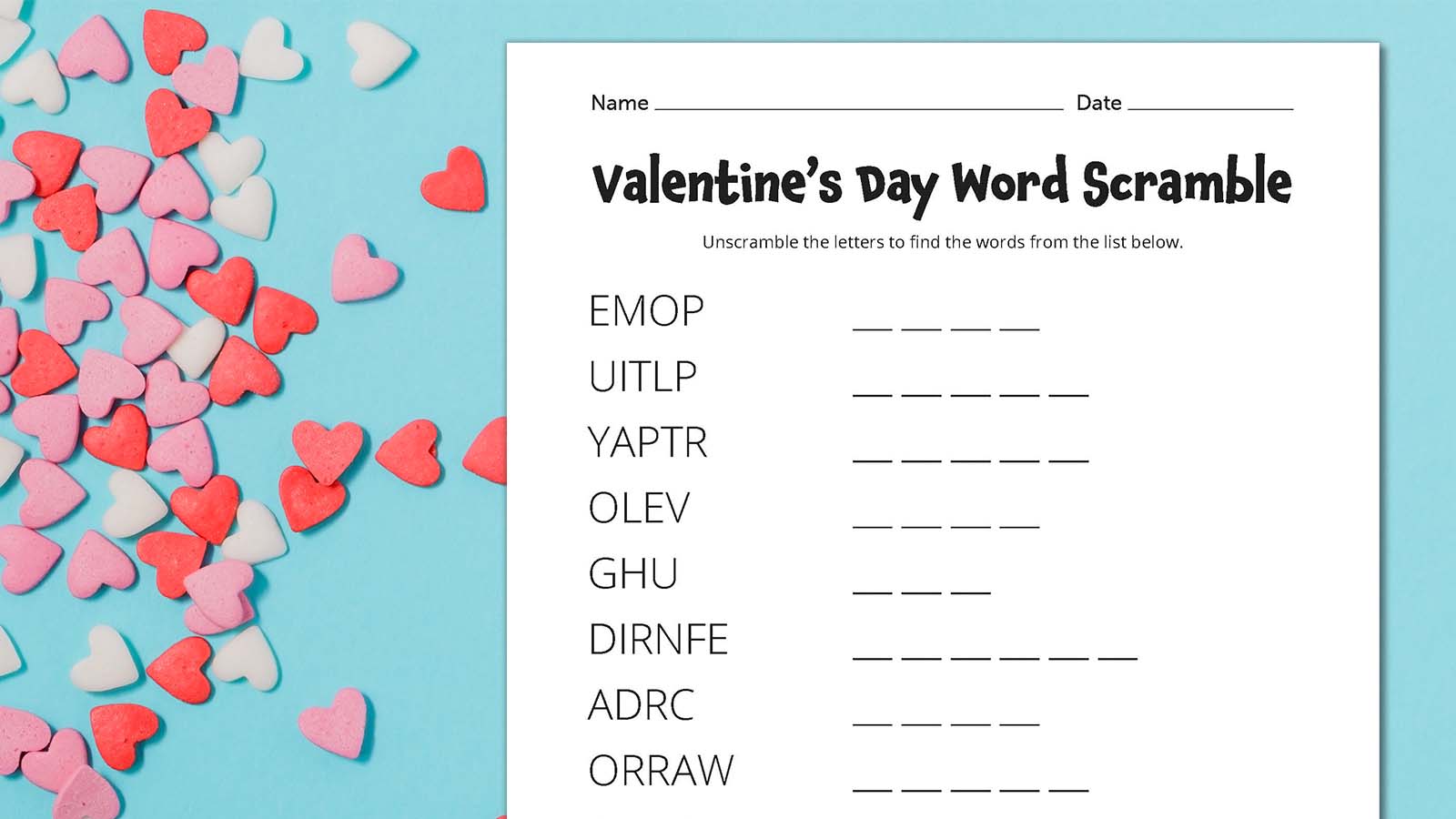 Valentine’s Day Word Scramble: Free Printable Activity