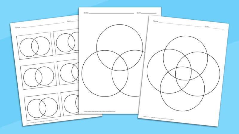 Three black and white Venn diagram templates on blue background.