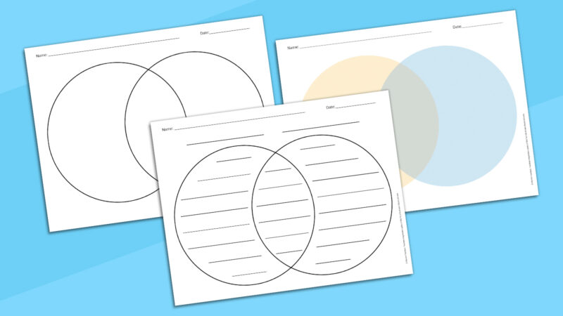 Three Venn diagram templates on a blue background.