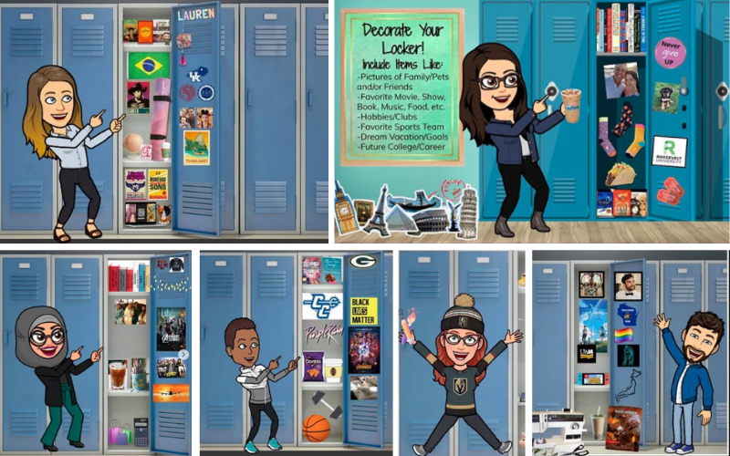 Collage of bitmoji lockers and their teachers