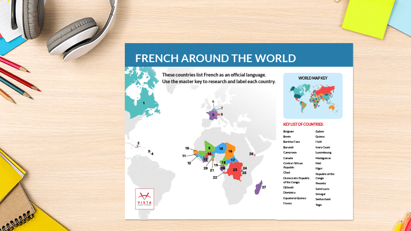 French language map poster on a desk