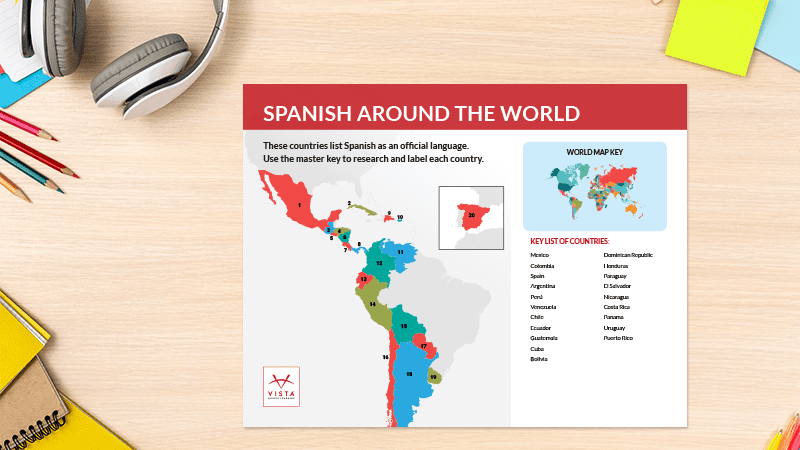  Spanish language map poster on a desk