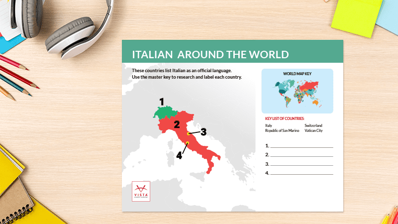 Italian language map poster on a desk
