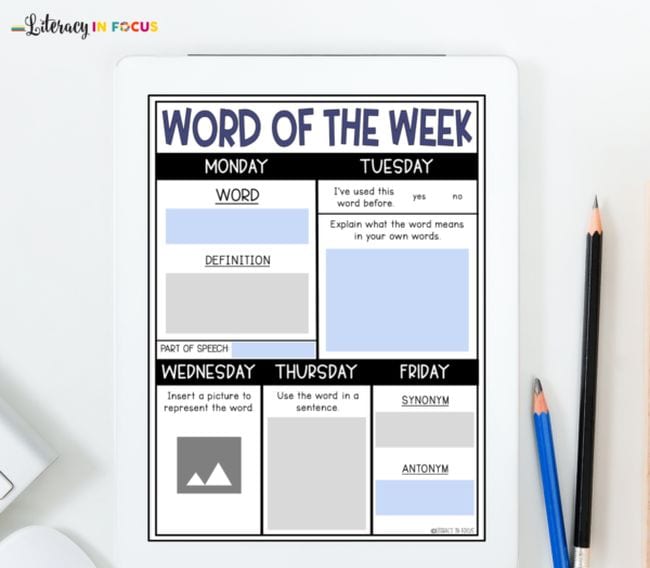 Printable Word of the Week vocabulary worksheet