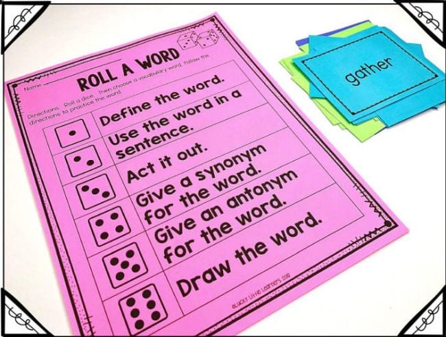 Roll a Word printable worksheet for vocabulary practice