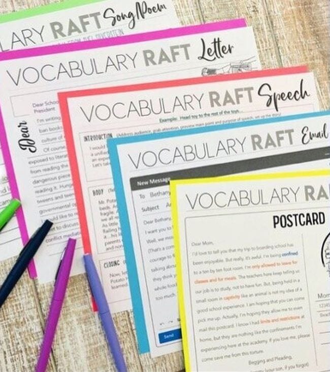 Vocabulary RAFT printable worksheets
