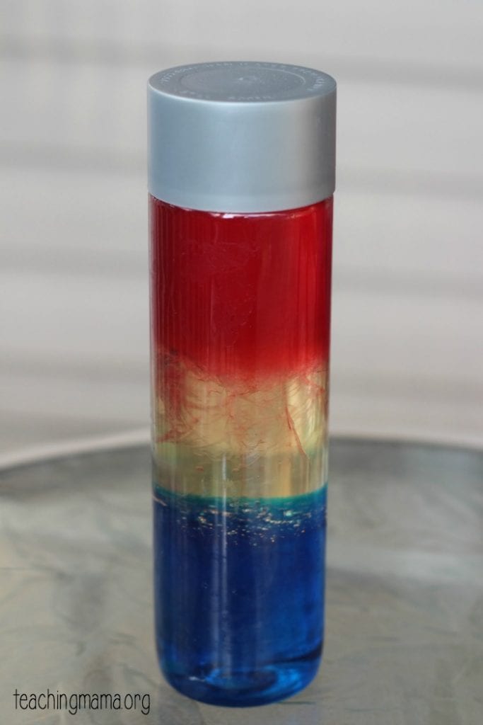 Fourth of July sensory bottle.- fourth of july activities