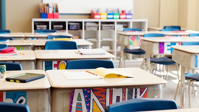 Desks in classroom