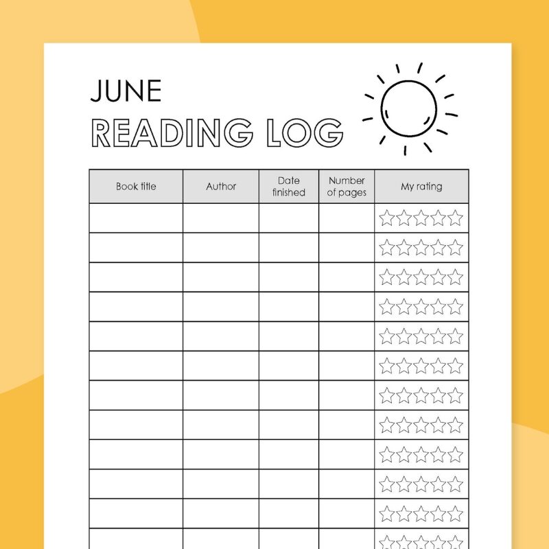 June reading log printable