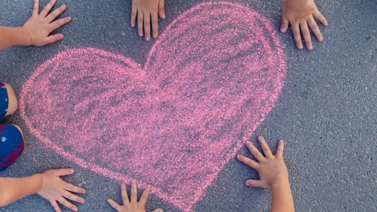 Children's drawings on the asphalt with chalk.