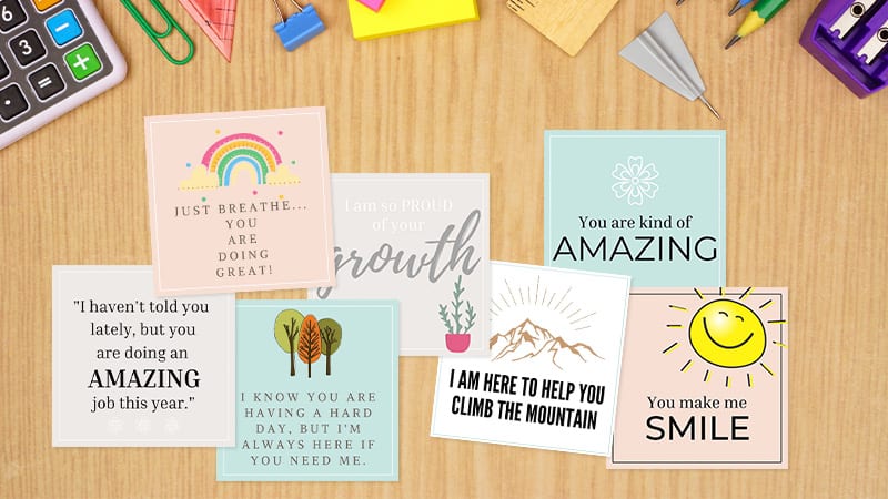 Free Printable Motivational Cards for Students with examples including your doing amazing and great!