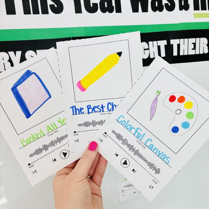 photo of a student response printout for the end of the year bulletin board