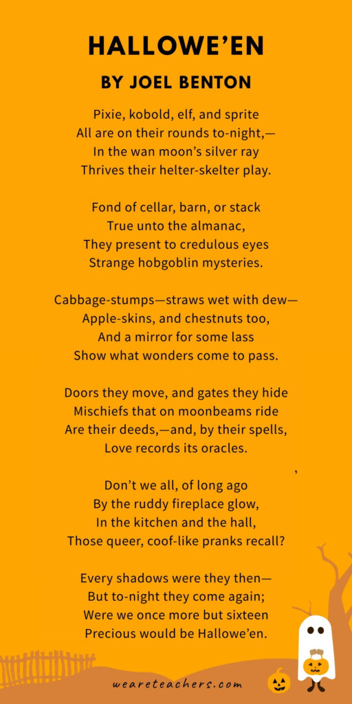 Halloween Poems for Kids an image of a Halloween poem, Hallowe’en by Joel Benton