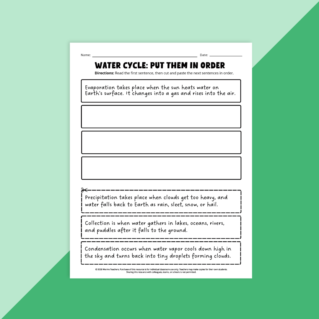 Image of water cycle worksheet.