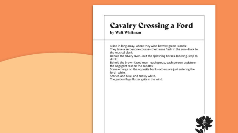Printable Walt Whitman Poems Cavalry Crossing on orange background.