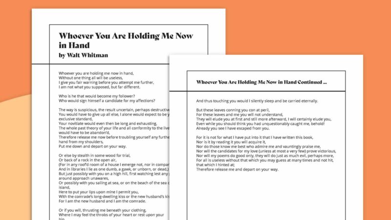 Printable Walt Whitman Poems Whoever You Are on orange background.