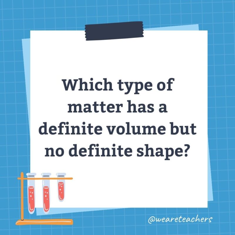 Which type of matter has a definite volume but no definite shape?
