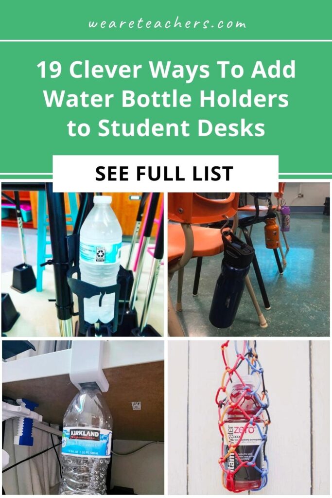 Many kids bring water bottles to school now. Give them a place to store them with these DIY ideas for water bottle holders for student desks.