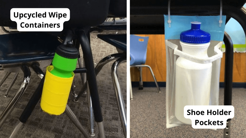 Collage of Water Bottle Holders for Student Desks