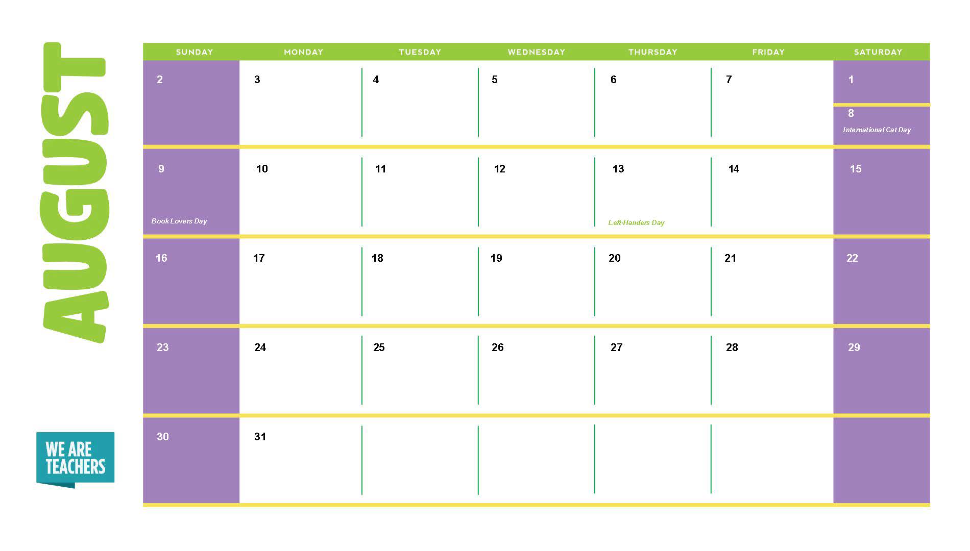 August School Holidays an image of an August calendar with school holidays