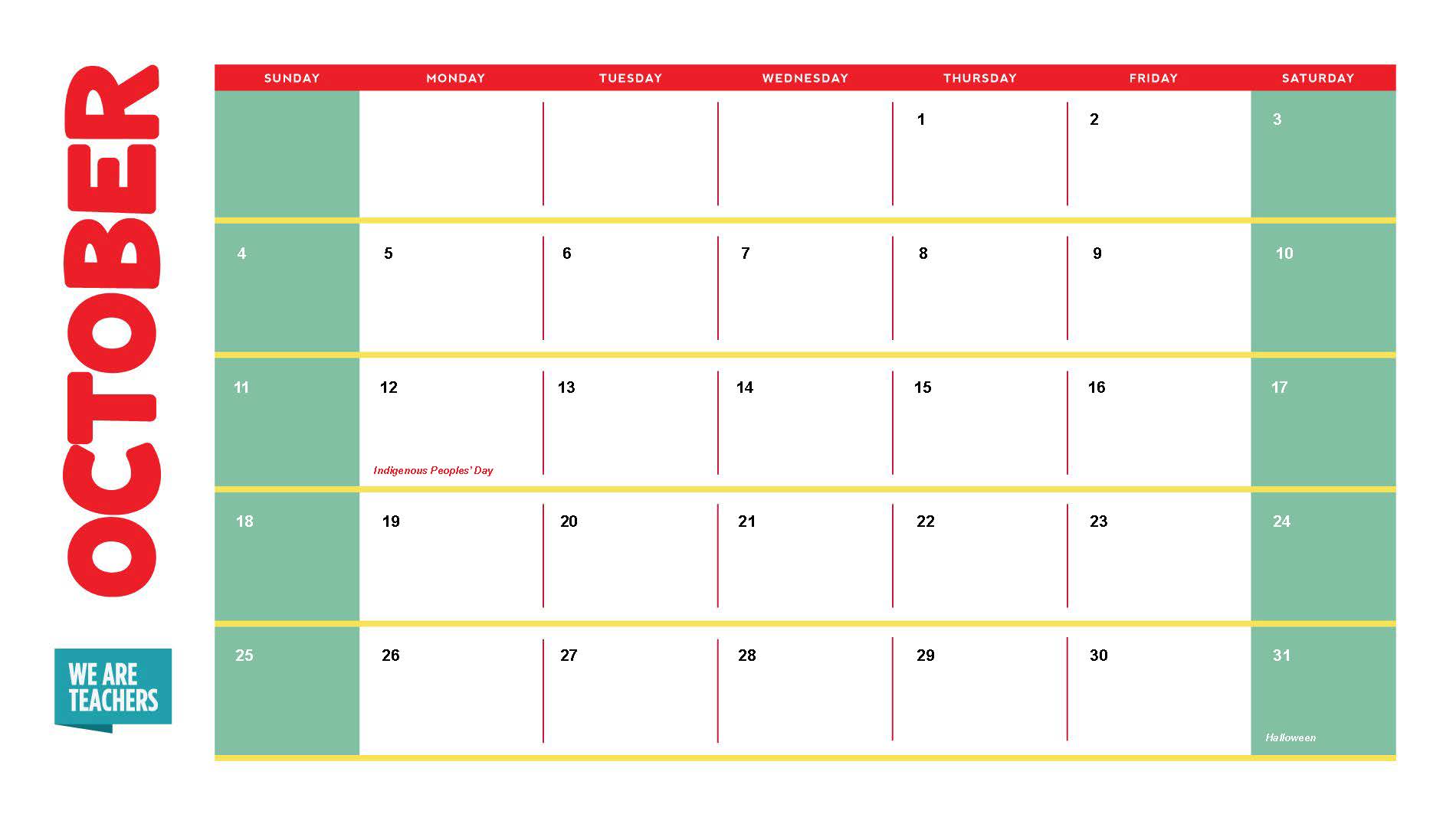 October School Holidays an image of an October calendar with school holidays