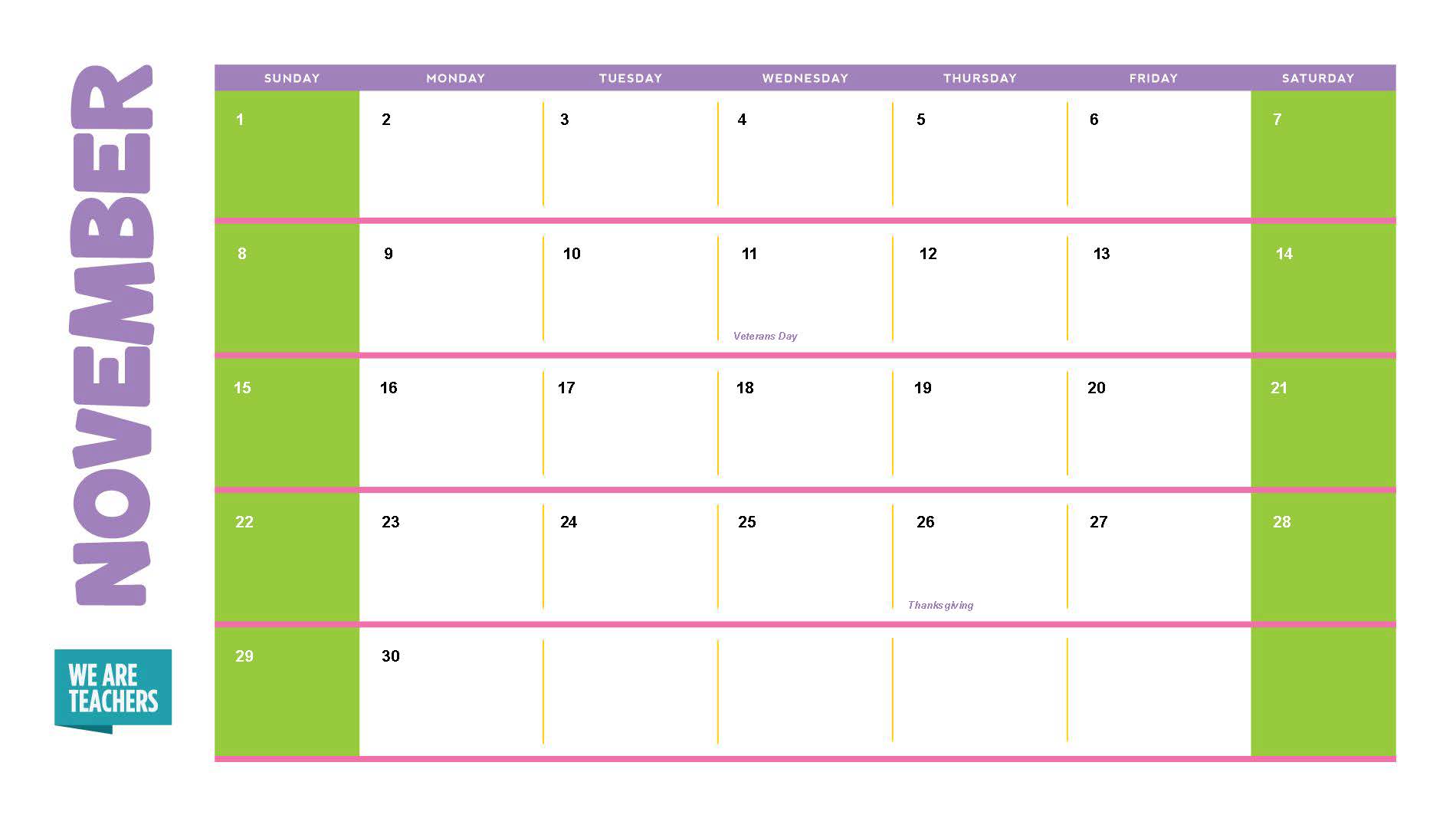 November School Holidays an image of a November calendar with school holidays