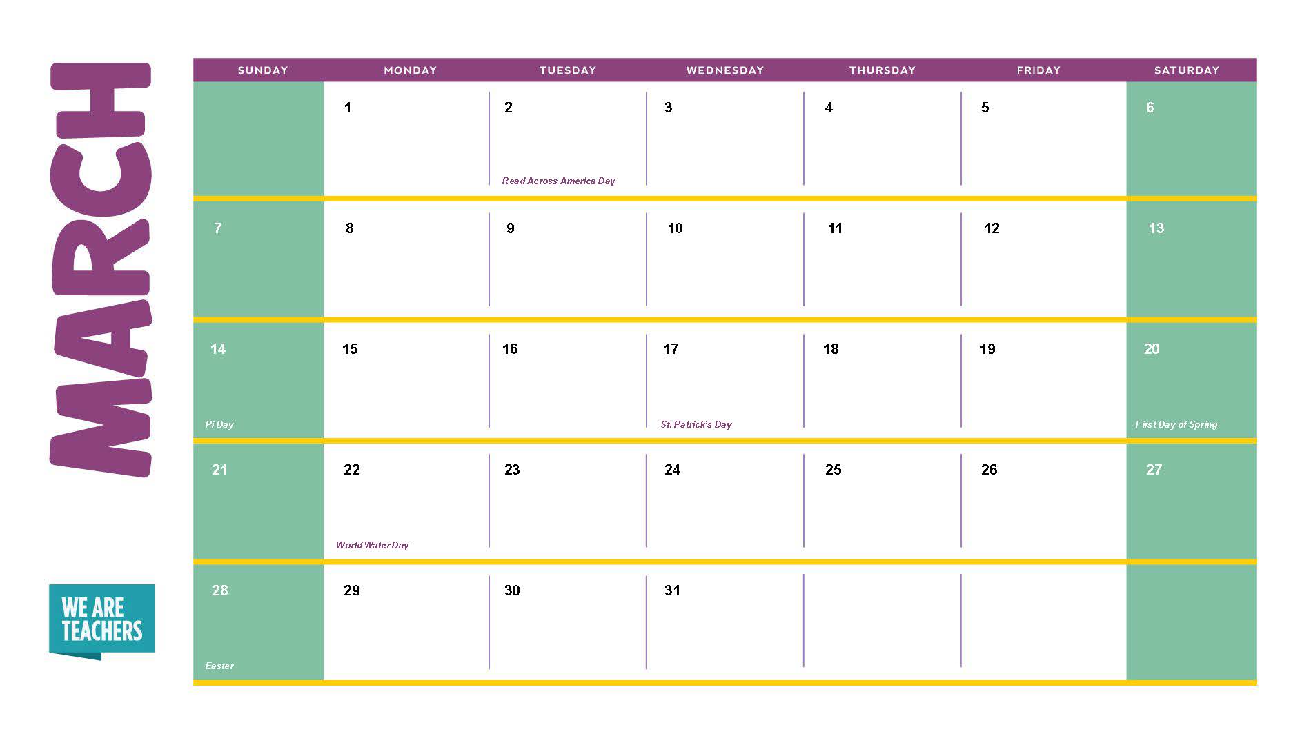 March School Holidays an image of a March calendar with school holidays