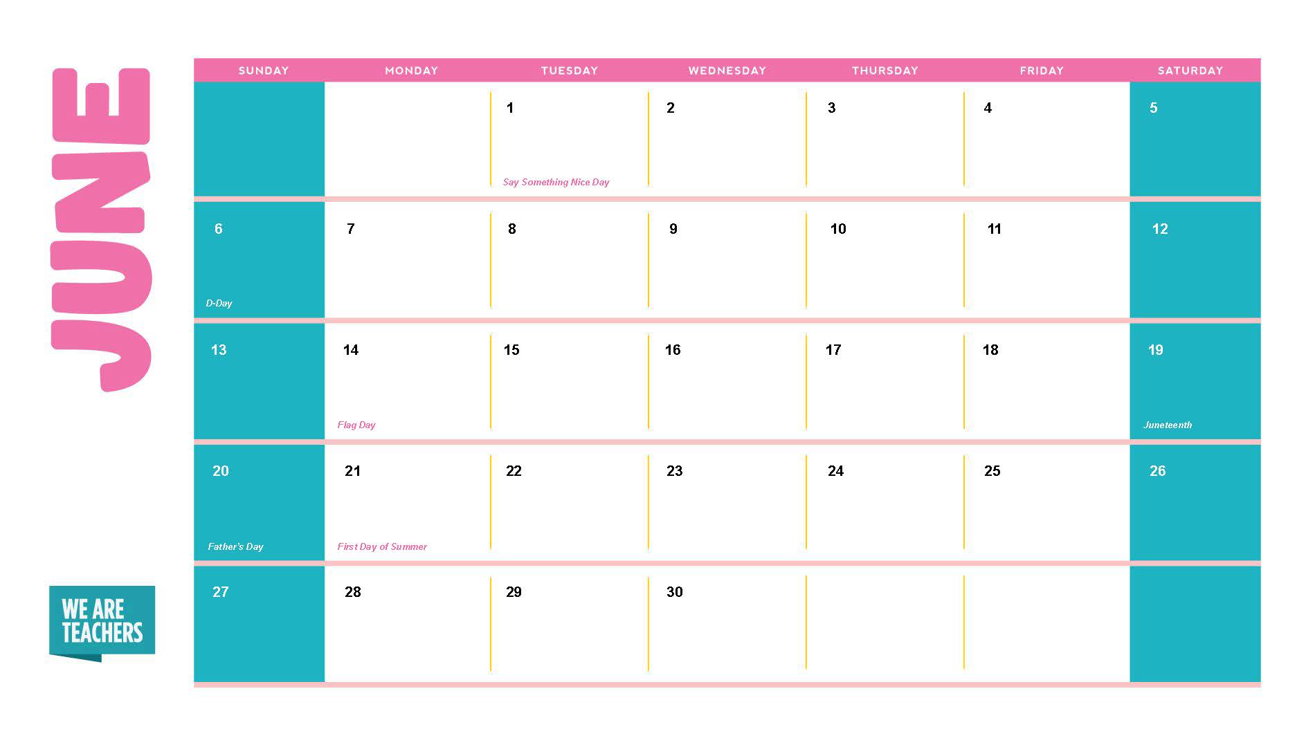 June School Holidays an image of a June calendar with school holidays