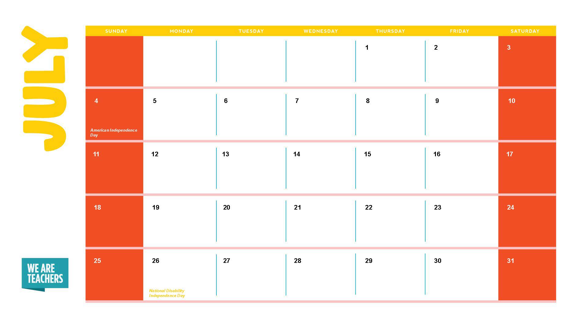 July School Holidays an image of a July calendar with school holidays