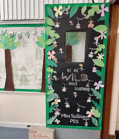 we are wild about learning classroom door jungle theme monkeys