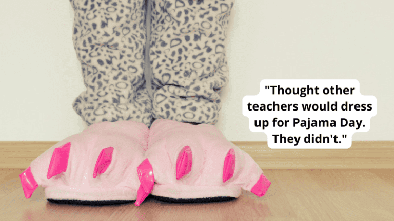 Picture of pajamas and slippers to show a teacher's embarrassing moment