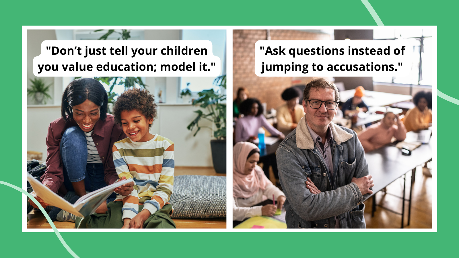 Paired images demonstrating how to make teachers' lives easier