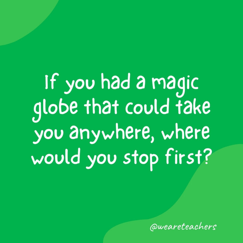 WeAreTeachers_Article_Morning questions_Image 3 If you had a magic globe that could take you anywhere, where would you stop first?