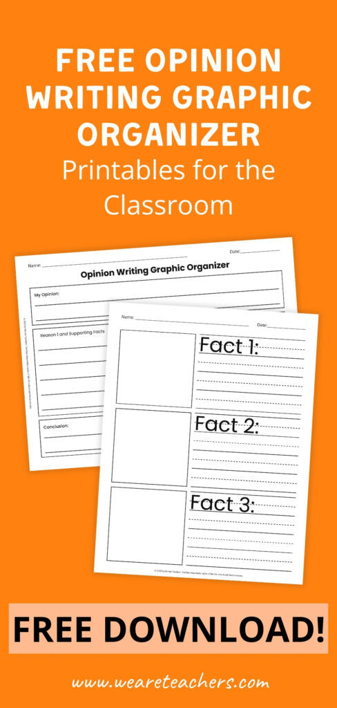 Opinion Writing Graphic Organizer a Pinterest pin featuring opinion writing graphic organizer printables