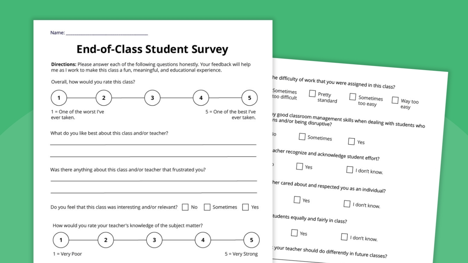 an image of two end-of-class student surveys