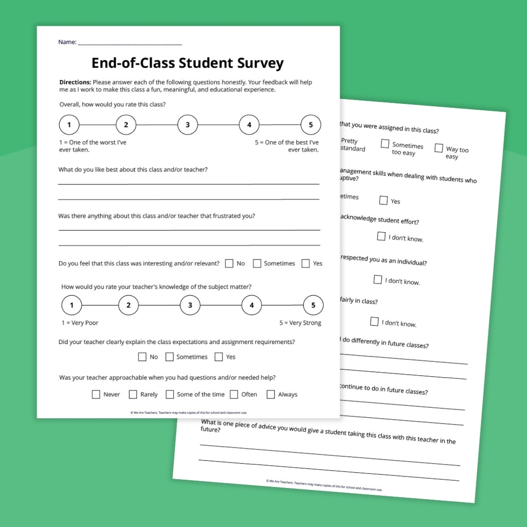 an image of two end-of-class student surveys
