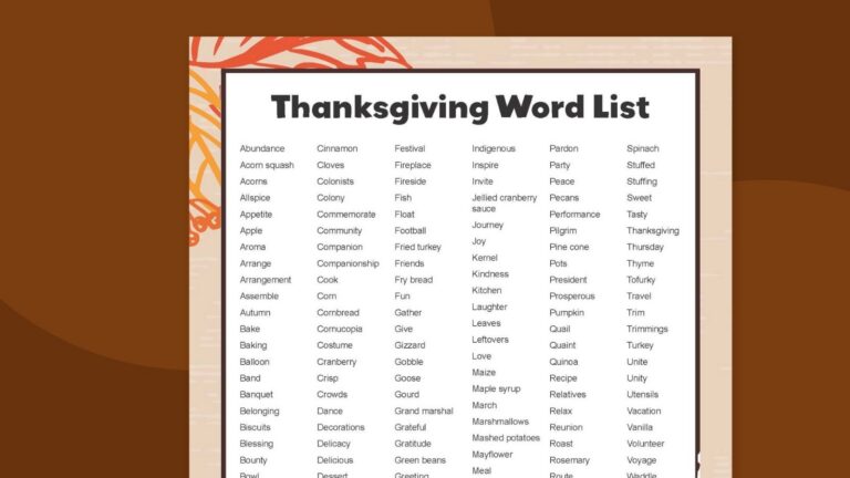 an image of a free Thanksgiving words list printable