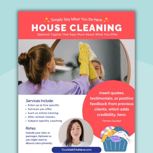 an image of an editable house cleaning flyer template for teachers