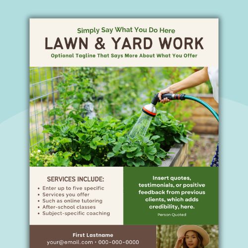 an image of an editable lawn and yard work flyer template for teachers