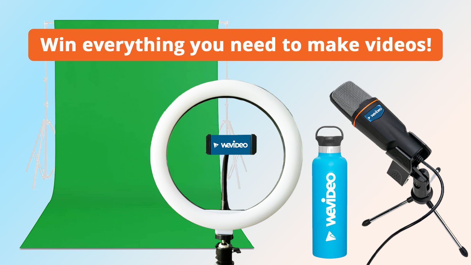 Video equipment with text 'Win everything you need to make videos!'