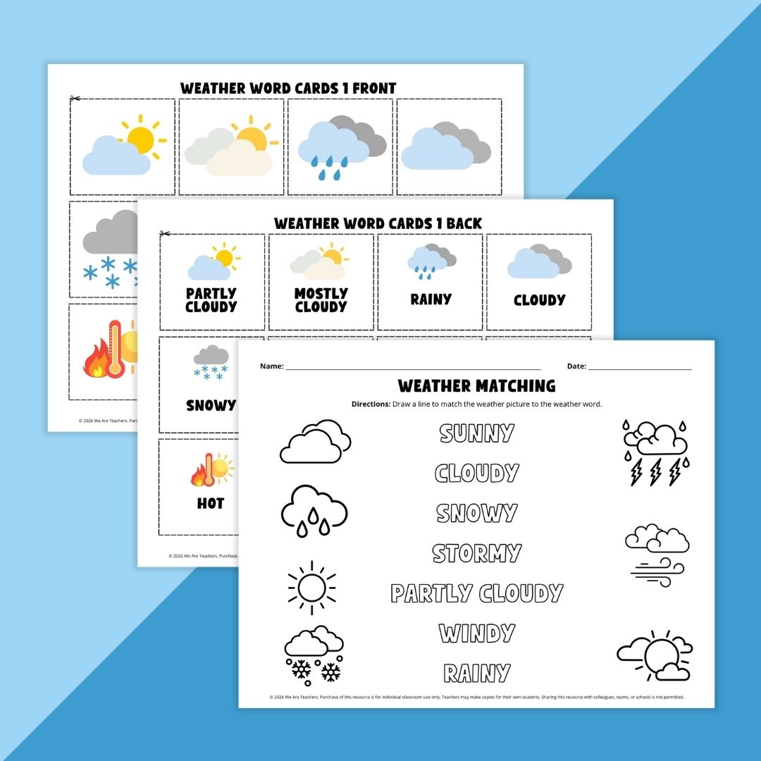 Three images of weather activities in the weather bundle.