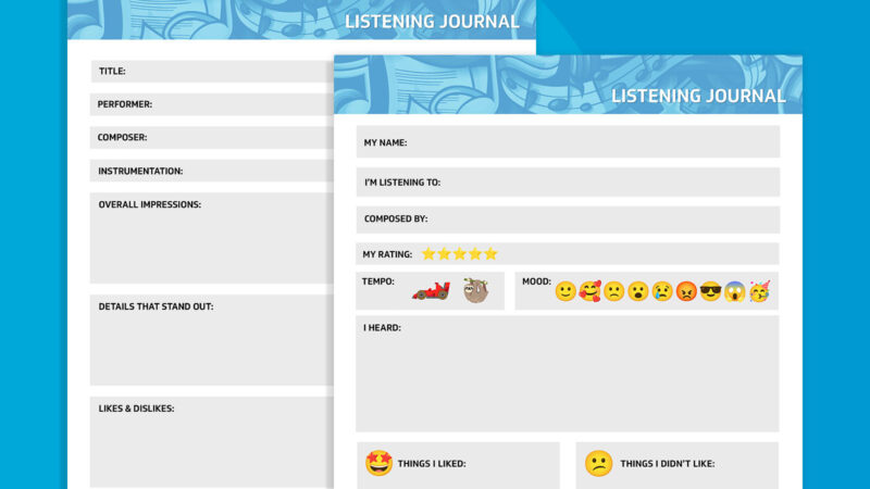 Images of journal pages for listening to music