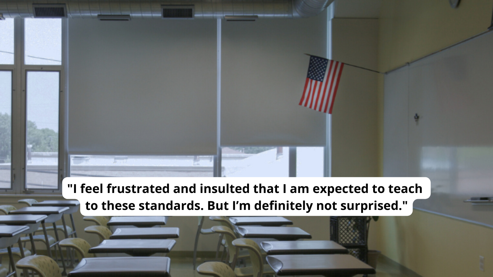 Image of classroom paired with quote about Florida's Black history teaching standards