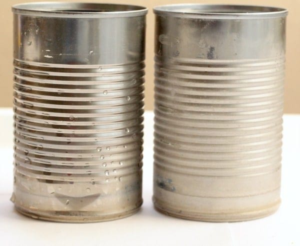 Two frosty metal cans with condensation on the outsides (Winter Science Experiments)