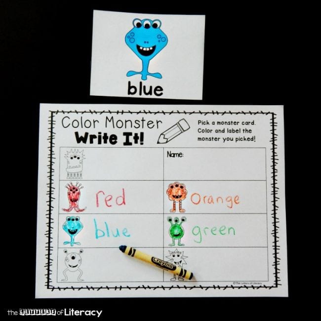 FREE Write the Room Monster Color Words Activity