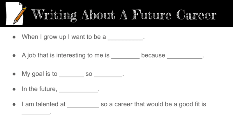 Sentence prompts for writing about a career.